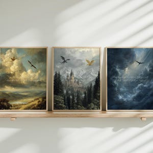 Fjärde vingen, set med 3 | Tairn & Andarna drakekonst | Fantasidrakar | Rebecca Yarros | Bokinspirerade väggkonstposters