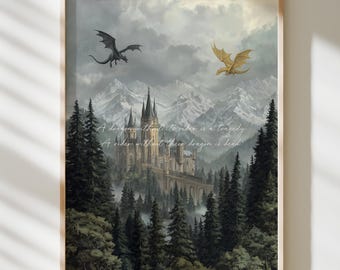 Stampa con citazione della quarta ala / Basgiath War College / Arte del drago di Tairn e Andarna / Decorazione murale fantasy con drago / Stampa poster da parete libresca