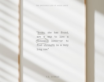 Das unsichtbare Leben von Addie LaRue Kunstdruck | Buchzitat | V.E. Schwab | Bücherwurm Kunst | Bücherwurm Druck | Zitat Wand Kunst Dekor | Digitaler Download