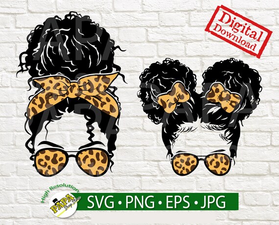 Download Afro Momlife Leopard Svg Afro Mom and Daughter Svg Messy Bun | Etsy