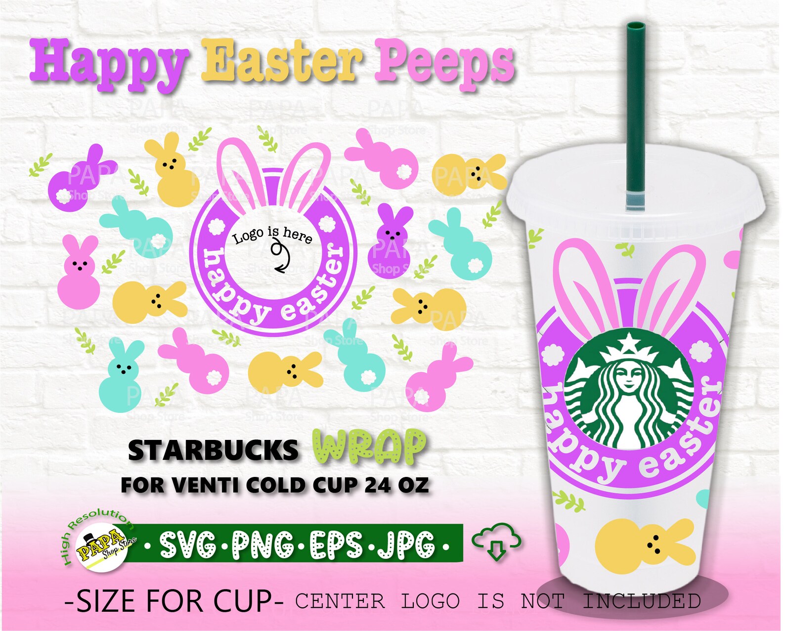 Happy Easter Starbucks Cup SVG Full Wrap Easter Rabbit Peeps Etsy