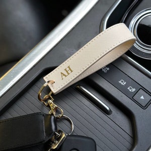Personalised Wristlet Keyring, monogrammed key ring, initials, personalised gift, car keychain, faux saffiano leather, stocking filler