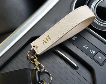 PERSONALISED WRISTLET KEYRING, monogrammed key ring, initials, personalised gift, car keychain, faux saffiano leather, stocking filler