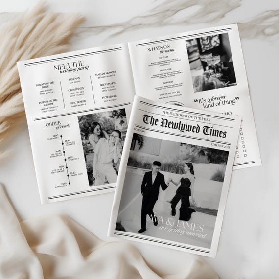 Personalised Printed Wedding Newspaper, Wedding Program, Custom Traditional Newspaper, order of service, Fully Editable, Wedding favours