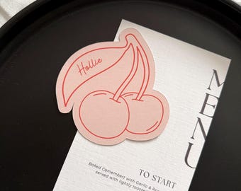 Cherry Place Name Cards: wedding Name Cards, fun party table Settings, Modern event stationery cards, dinner party table decor, bespoke card