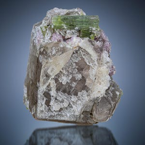 Green Tourmaline Crystal On Quartz Matrix From Afghanistan.