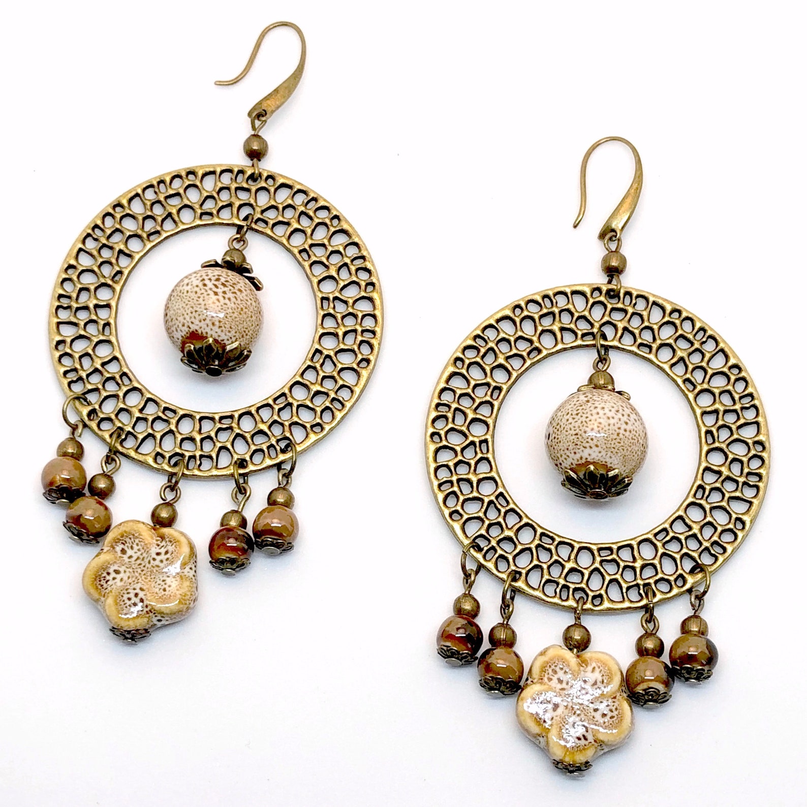 Woodstock style chunky hoop earrings vintage imitation jewel Etsy