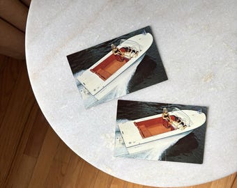 Vintage Retro Unused Postcard Speedboat Vacation Couple Set Of Two Non-topograph