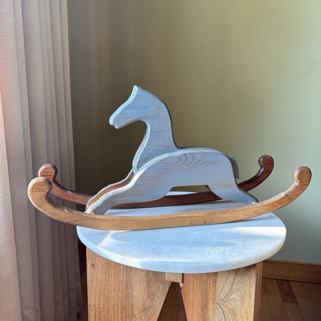 Vintage Wooden Blue Painted Rocking Horse Nursery Decorative Statement ...
