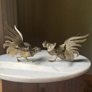 Vintage Ornate Brass Fightig Roosters Made In Japan