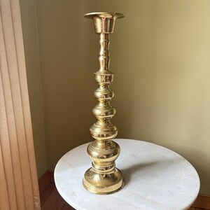 Vintage Large Distressed Brass Candlestick With Curvy Silhouette Dramatic Patina