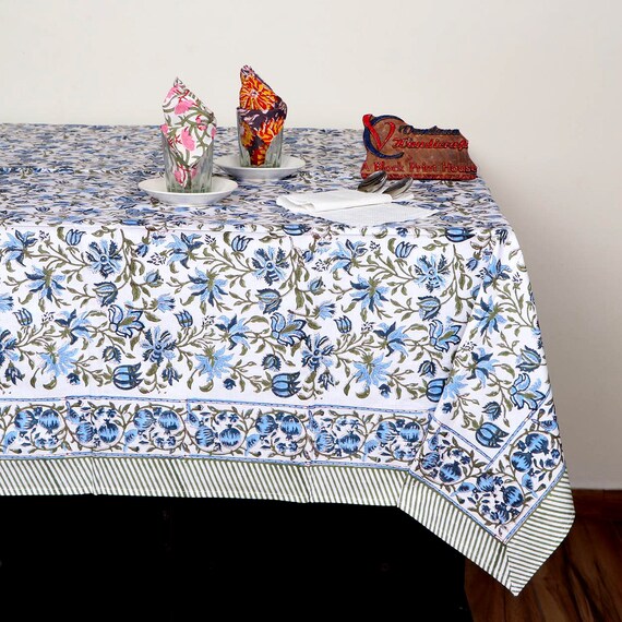 Indian Block Print tablecloth Floral Cotton Table Cover | Etsy