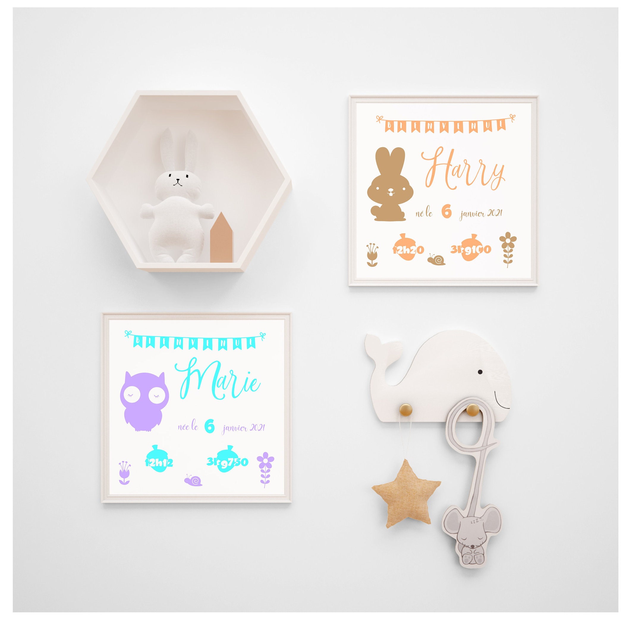 Toile de Naissance | Idée Cadeau Thème Animaux La Forêt