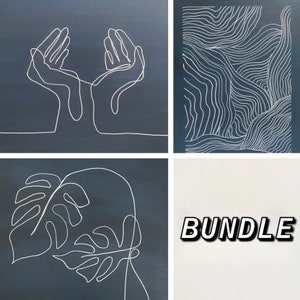 BUNDLE SET Print Boho Acrylic Painting on Canvas Minimalist Art