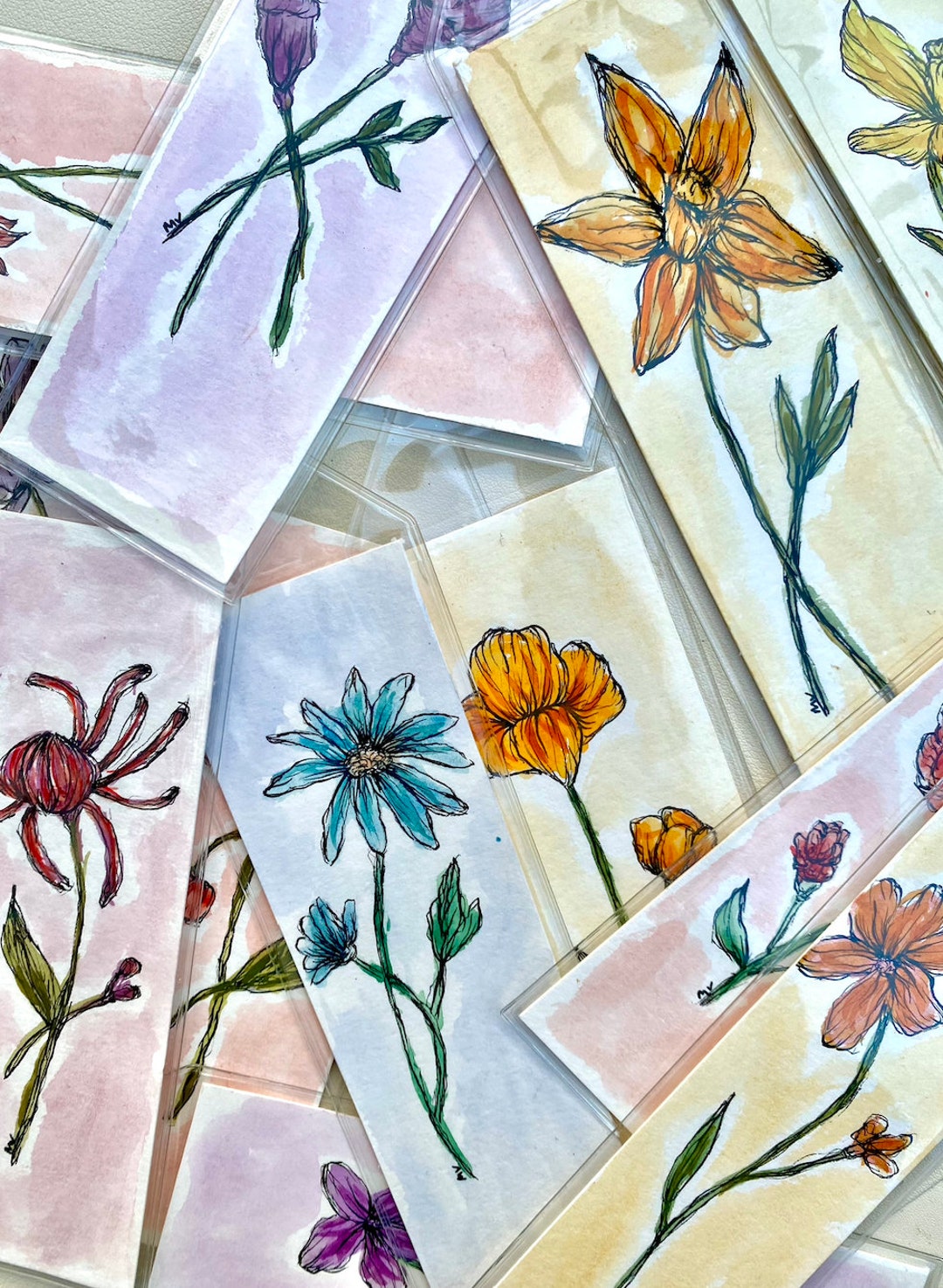 Flower Bookmarks | Handmade Hand Painted Bookmarks | Watercolor Florals ...