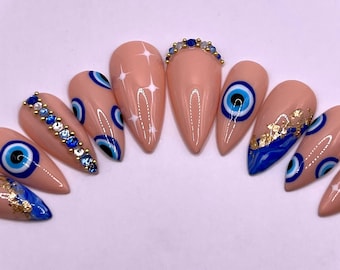 Evil Eye Nude Nails - Etsy
