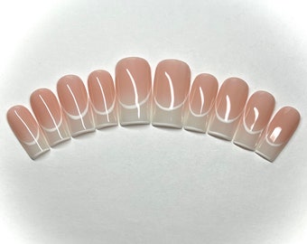 Milky white ombré  Frenchies  w/ white outline press on nails