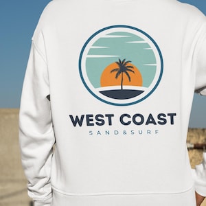 West Coast Sweatshirt Palm Tree Sunset Beach Sweatshirt Crewneck Coastal Vibes Sweater Beach Lover Gift California Ocean Shirt Sun Sand PNW