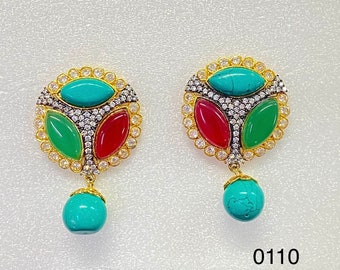 Unique Earring, Multi gemstone earring, Big stone earring