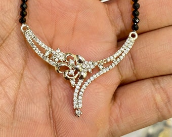 Collar indio Mangalsutra / Joyería americana con diamantes AD / Elegante y sencillo Mangalsutra de diamantes para mujer / Regalo de boda / Regalo de aniversario
