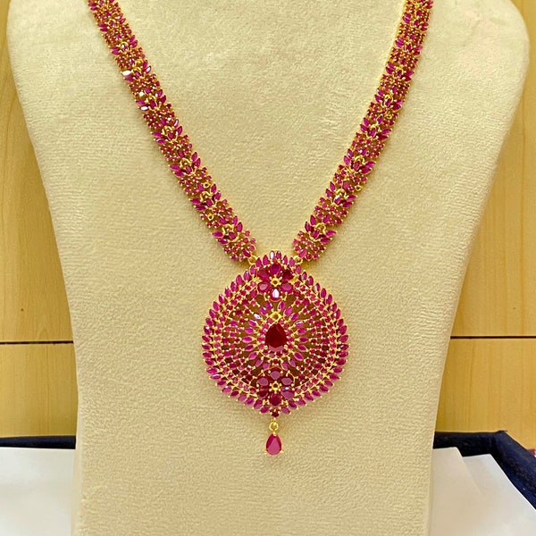 Ruby necklace, indian south traditional necklace, emerald necklace, blue sapphire necklace, Long necklace, Bollywood South Indian jewellery