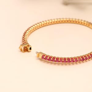 22k Gold Plated Ruby Tennis Bracelet, Natural Red Gemstone Bracelet for Women, July Birthstone Jewelry, High-Finish Gold Link Bracelet