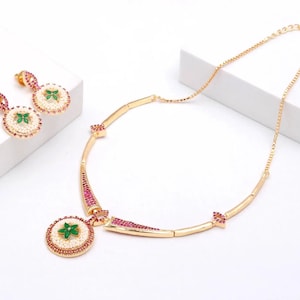 Pearl Necklace Set with Ruby & Emerald | Traditional Indian Handmade Bridal Jewelry | 22K Gold Plated Brass Ethnic Wedding Necklace Set