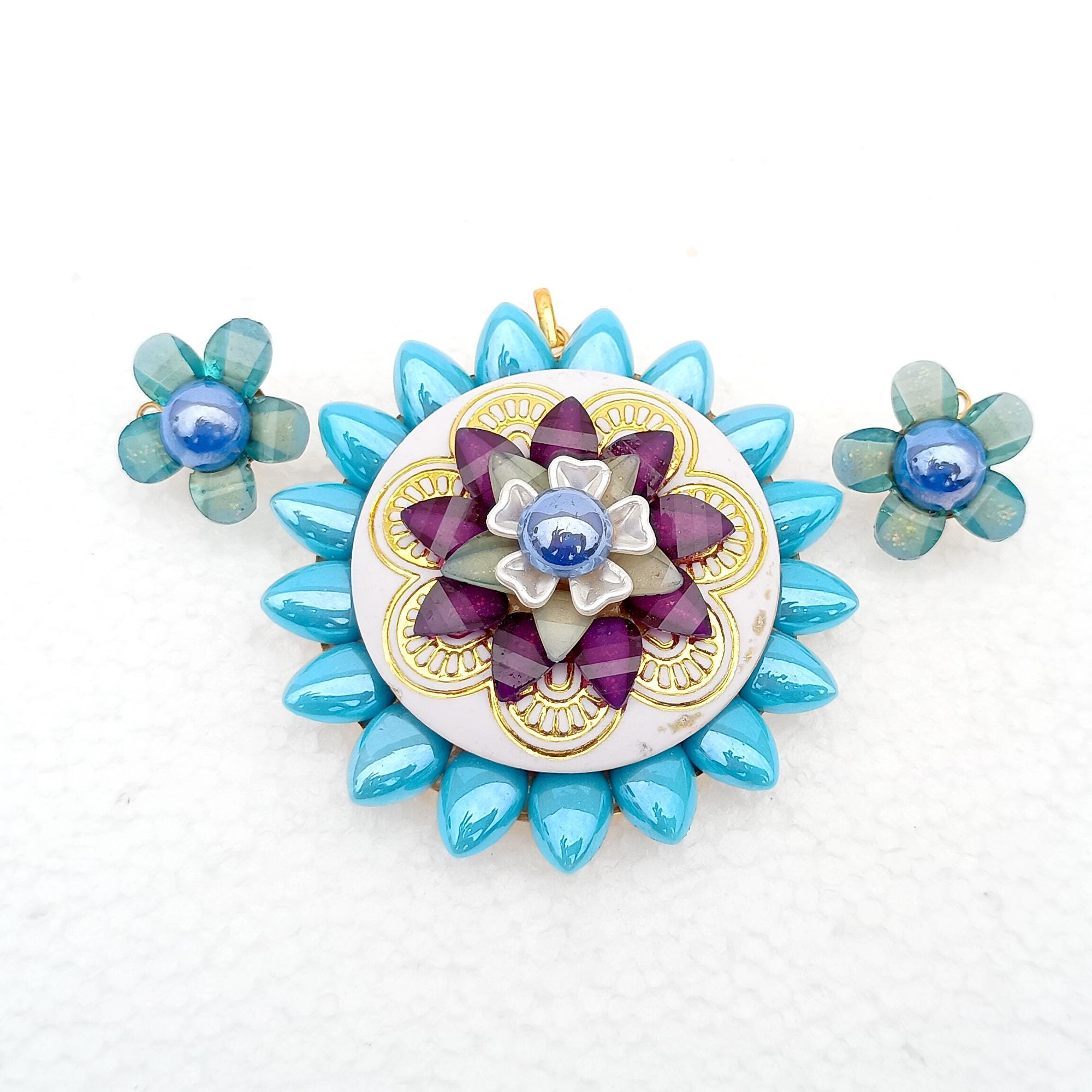 その他 27 Flower Gemstone Pendant & Stud Set: Handmade Brass Jewelry - Etsy