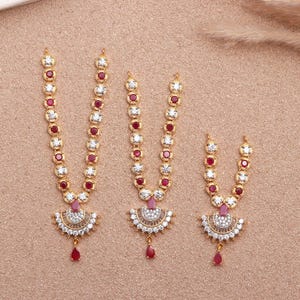 Krishna Ladu Gopal Ruby White Necklace | Ladu Gopal Kanthi Mala | Janmashtami Pooja Temple Decoration | Ladu Gopal Shringar Jewelry