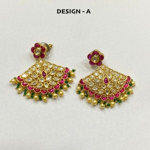 Premium Kundan Earring, Gold Kundan Earring, Polki Earring , Pearl Kundan Earring, Wedding Earring, MeenaKari handmade Kundan Earrings studs