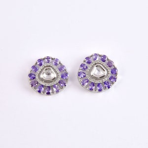 Amethyst Stud earring, Ruby stud earring, carnelian stud earring, Polki stud earring, kundan studs