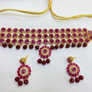 Ruby Choker Necklace Set: Indian Bridal 22k Gold Plated Jewelry