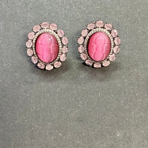 Stud Earring, Carving Stud Earring, Rose quartz Studs, Ruby studs, Emerald Earring, Black studs