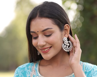 Pearl polki earrings , kundan earring , pearl earrings, polki earrings, wedding earring , white gold plated earring