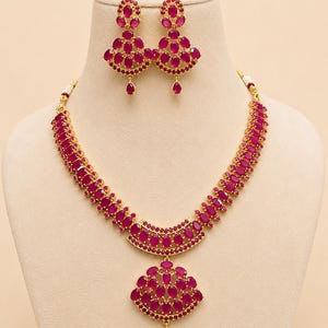 Premium Ruby Necklace Jewelry, Gold Plated Necklace, South Indian Necklace, Indian Wedding Jewelry, Statement Ruby Necklace Red Jewels