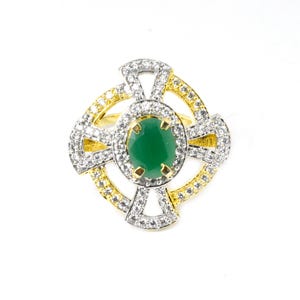 Green Onyx Gemstone Ring: Gold Plated CZ Ring
