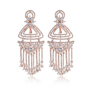 Rose Gold Kristall Braut Ohrringe: Zierlicher CZ Hochzeitsschmuck