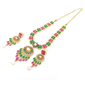 Ruby - Emerald & Pearl Necklace jewelry, Gold plated Necklace, South Indian Necklace, Indian Wedding Jewelry, Traditional Handmade Necklace