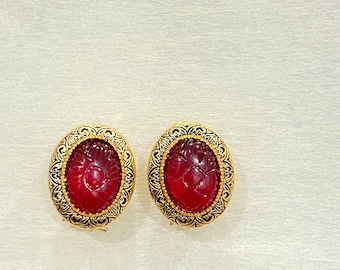 Gold stud earring, Carving stone earring, ruby earring, orange earring, grey earring, Aqua stud earring