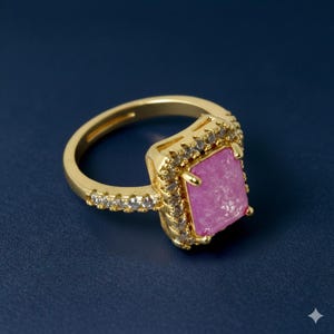 Elegant Ruby CZ Adjustable Statement Ring | 22K Gold Plated  Ring | Bridal Party Wear Jewelry | Gift For Women