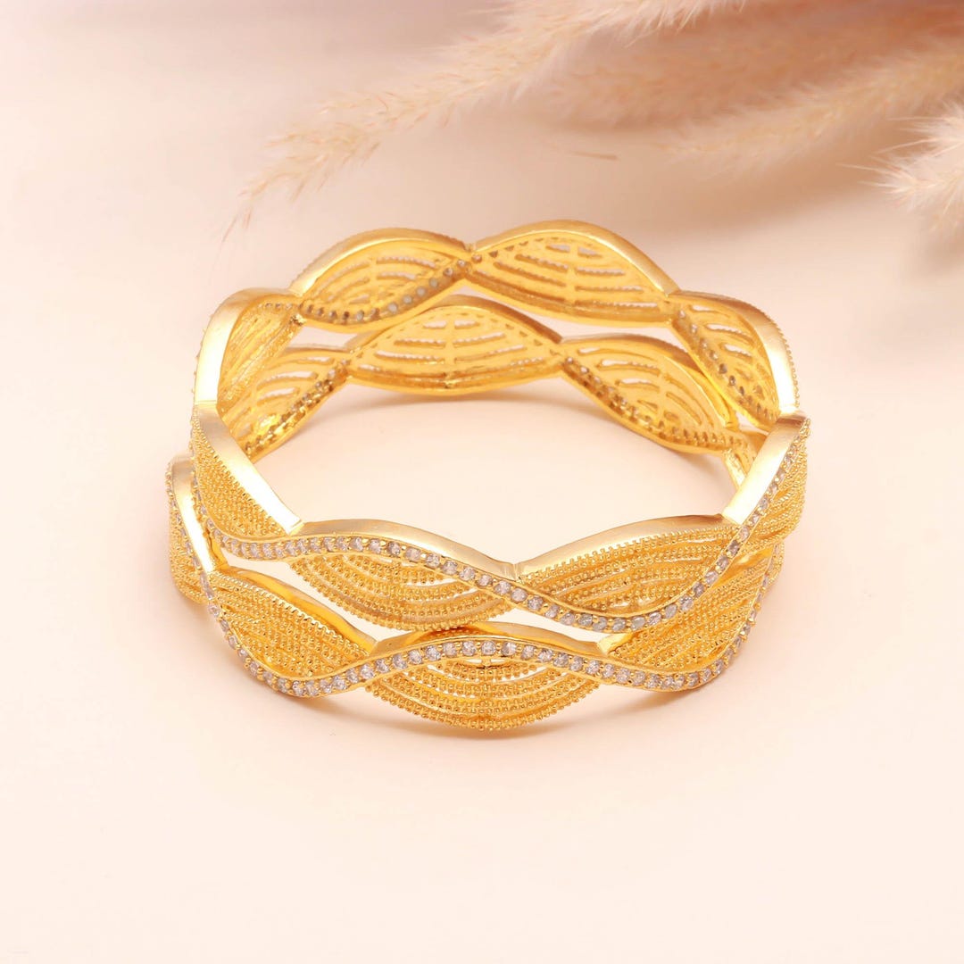 Traditional 22K Gold Plated Brass Kada | Zirconia American Diamond
