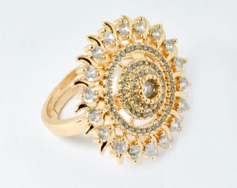 Emerald Cut American Diamond CZ Ring | 22K Gold Plated Bridal