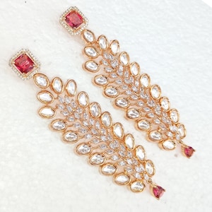 Long Earring Studs, Multi Stone & Cubic Zirconia Earring, Gemstone Jewelry, Handmade Jewelry, Wedding Earring, Anniversary Gift For Wife