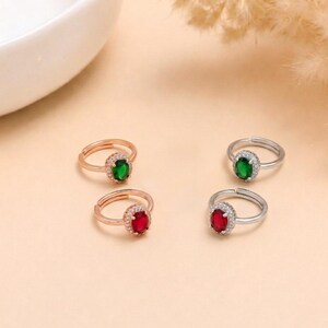 Ruby Emerald Oval Stone Ring | Adjustable Gold Plated Crystal Ring | Big Statement Cocktail Ring | Engagement Wedding Ring | Bridal Ring