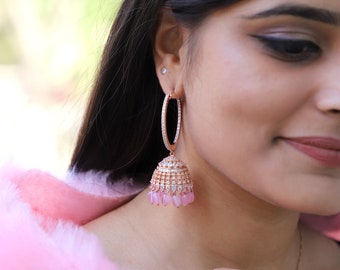 Hoops Earring, chandbali earrings, hoops , Swarovski wedding jewelry, rose gold wedding earrings, Drop earrings,