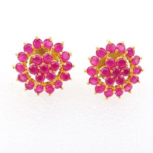 Boucles d'oreilles clous d'oreilles en rubis - perle femme Boucles d'oreilles art déco clous plaqué or Bijoux de mariage Forme ronde Cadeau d'anniversaire, Cadeaux pour elle