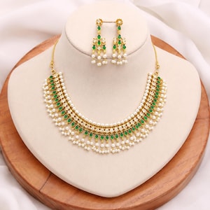 22K Gold Plated Ruby & Emerald Necklace | South Indian Wedding Jewelry | Traditional Bridal Necklace | Party Wear Necklace  | Gift for Her