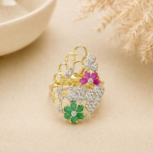 Ruby Kundan Polki Engagement Ring | 22K Gold Plated Adjustable Ruby CZ Ring | Statement Bridal Jewelry | Gift for Her