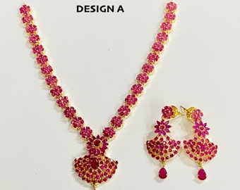 Premium Ruby necklace, emerald, pearl, multi gemstone Indian necklace, South Indian necklace, Gold platted, Handmade wedding necklace