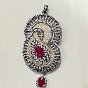 Handmade Ruby Locket Pendant Set: Black & Yellow Gold Plated Earrings